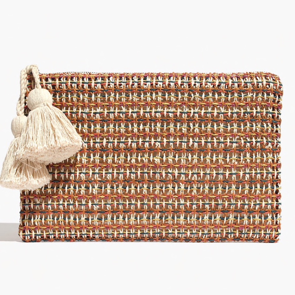 madewell. Raffia Large Zip Pouch.